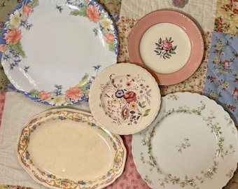 Vintage Floral Plate Wall Bundle Set of 5
