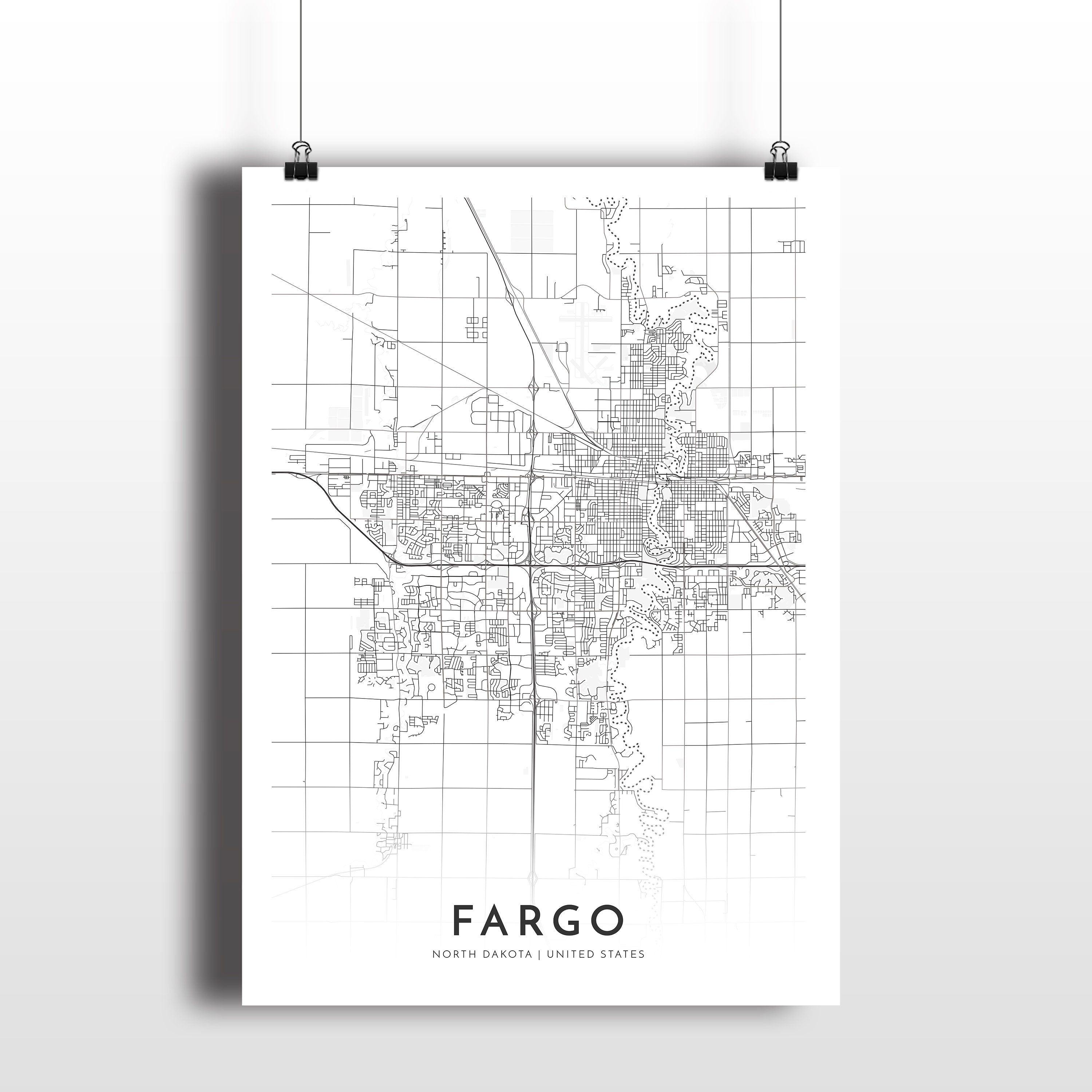 Fargo Karte Fargo North Dakota Stadtkarte drucken Karte | Etsy