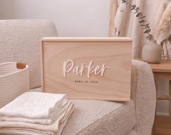 Personalised Baby Keepsake Box - Wood Engraved with Acrylic Name - Newborn Keepsake - Wooden Memory Box - Baby Shower Gift