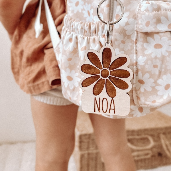 Personalised Daisy Bag Tag | Wooden Animal Tags | Kids | Name | School | Accessories | Daisy | Custom | Backpack | Back to School