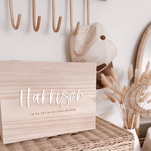 Personalisierte Baby Erinnerungsbox - Holz graviert mit Acryl Name - Neugeborenen Andenken - Holz Memory Box - Baby-Dusche-Geschenk