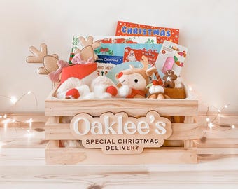 Personalised Wooden Christmas Crate | Family Name Christmas Crate | Kids Xmas Eve Hamper Box | Custom Family Christmas Keepsake | Santa Box