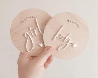 Wooden Gender Reveal Plaque Set: Baby Announcement Photo Prop