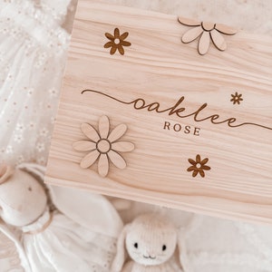 Personalised Baby Keepsake Box - Daisy Flower - Wood Engraved Keepsake - Newborn Keepsake - Wooden Memory Box - Baby Shower Gift