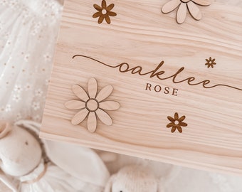 Personalised Baby Keepsake Box - Daisy Flower - Wood Engraved Keepsake - Newborn Keepsake - Wooden Memory Box - Baby Shower Gift