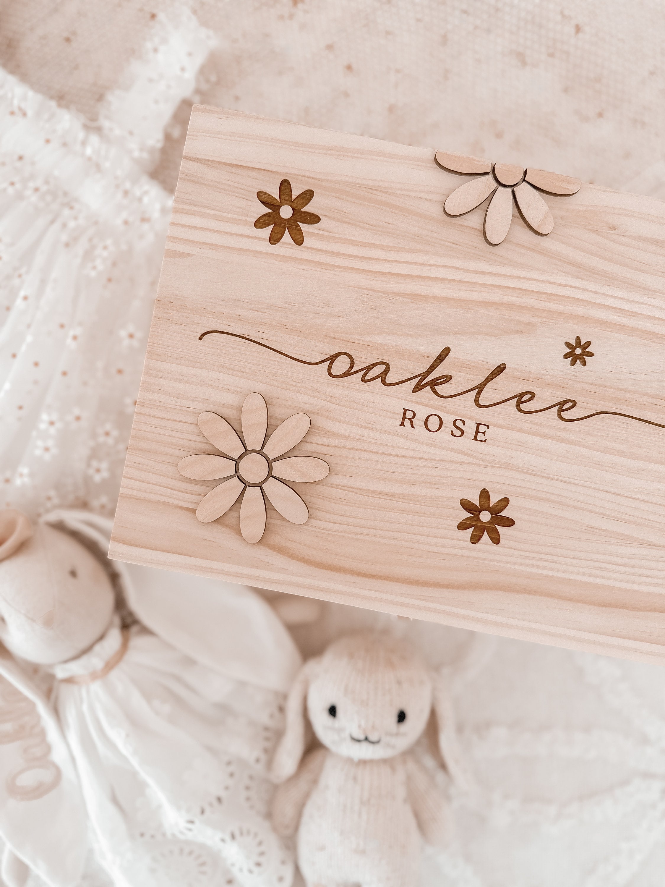 Personalised Baby Keepsake Box - Daisy Flower - Wood Engraved Keepsake ...