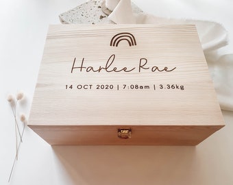 Baby Keepsake Box - Personalised Keepsake Box - Gifts For Newborn - Wood Memory Box - Rainbow Memory Box - Wood Engraved Box