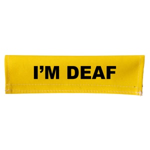 Peut inclure: Bracelet en tissu jaune avec du texte noir qui dit "I'M DEAF".