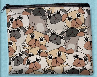 Pencil Case, Make Up Bag, Utility Bag. Pouch, Cute Pug Heads