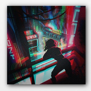 pensées de néon - Vaporwave Neon Aesthetic Room Decor Wall Art Canvas Digital Print Large Post-Modern Home Interior Design Art-Work