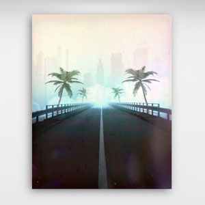 nirvana city - Vaporwave Palm Tree Road City Aesthetic Room Decor Wall Art Canvas Digital Print Large Post-Modern Home Art-Work