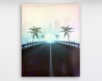 ｎｉｒｖａｎａ　ｃｉｔｙ　-　Vaporwave Palm Tree Road City Aesthetic Room Decor Wall Art Canvas Digital Print Large Post-Modern Home Art-Work