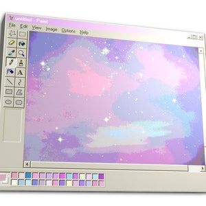 ｓｔａｒｒｙ　ｓｋｉｅｓ　-　MS Paint Microsoft Windows 95 Vaporwave Aesthetic Room Decor Wall Art Canvas Digital Print Home Interior Design Art-Work