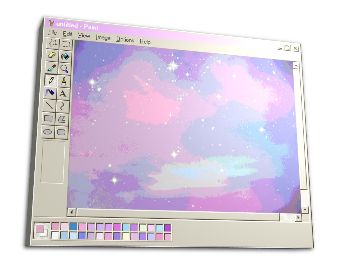 starry　ｓｋｉｅｓ　-　MSペイント　Microsoft Windows 95　Vaporwave　美的部屋の装飾　壁アート　キャンバス　デジタルプリント　ホームインテリアデザイン　アートワーク