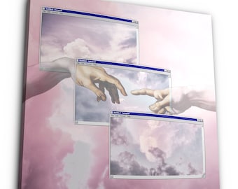 creation　III　-　Creation of Adam Windows 95 パステルクラウドアート 美的部屋の装飾 ヴェイパーウェイヴ ウォールキャンバス デジタルプリント ホームデザイン アート作品