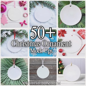 50+ Christmas Mockup round white ceramic ornament blank white Xmas decoration mock up Festive ornament mockup JPG Digital Download Business