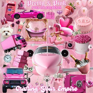 100+ Pink Glam Elements, digital graphic pack, Clip Arts, stock images, dfy, editable, AI Generated, Pink Girly Aesthetic, CEO Boss Female