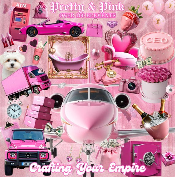 Pink Glam Graphic Elements, Girly Clipart Pack (Digital)
