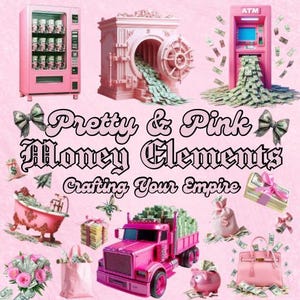 50+ Pink Money Glam Elements, digital graphic pack, Clip Arts, stock images, dfy, editable, AI, Girly Aesthetic, CEO Boss Realsitic, boujee