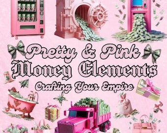 50+ Pink Money Glam Elements, digital graphic pack, Clip Arts, stock images, dfy, editable, AI, Girly Aesthetic, CEO Boss Realsitic, boujee