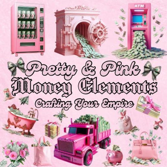 50+ Pink Money Glam Elements, digital graphic pack, Clip Arts, stock images, dfy, editable, AI, Girly Aesthetic, CEO Boss Realsitic, boujee
