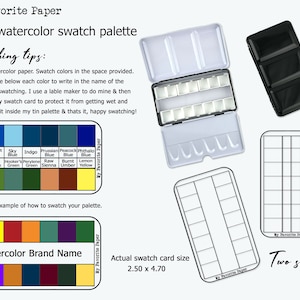Watercolor palette swatch card  template for standard 14 half pan palette. DIGITAL DOWNLOADABLE printable product