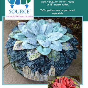 May include: A blue and green floral tuffet topper with a flower design. The topper is 18 inches in diameter and can be used on a round or square tuffet. The text "TUFFET TOPPER" is visible in the image.