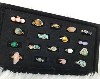 Mystery Grab Bag - Beaded Natural Stone Stars Aura Mermaid Flashy Casual Rings (3 Pack)