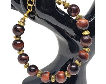 Natural Crystal Stone Wire Beaded Bracelets Blue Agate Red Tigers Eye Agate Hematite