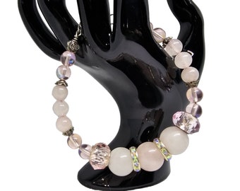 Natural Crystal Stone Wire Beaded Bracelets Rose Quartz Agate Mother of Pearl