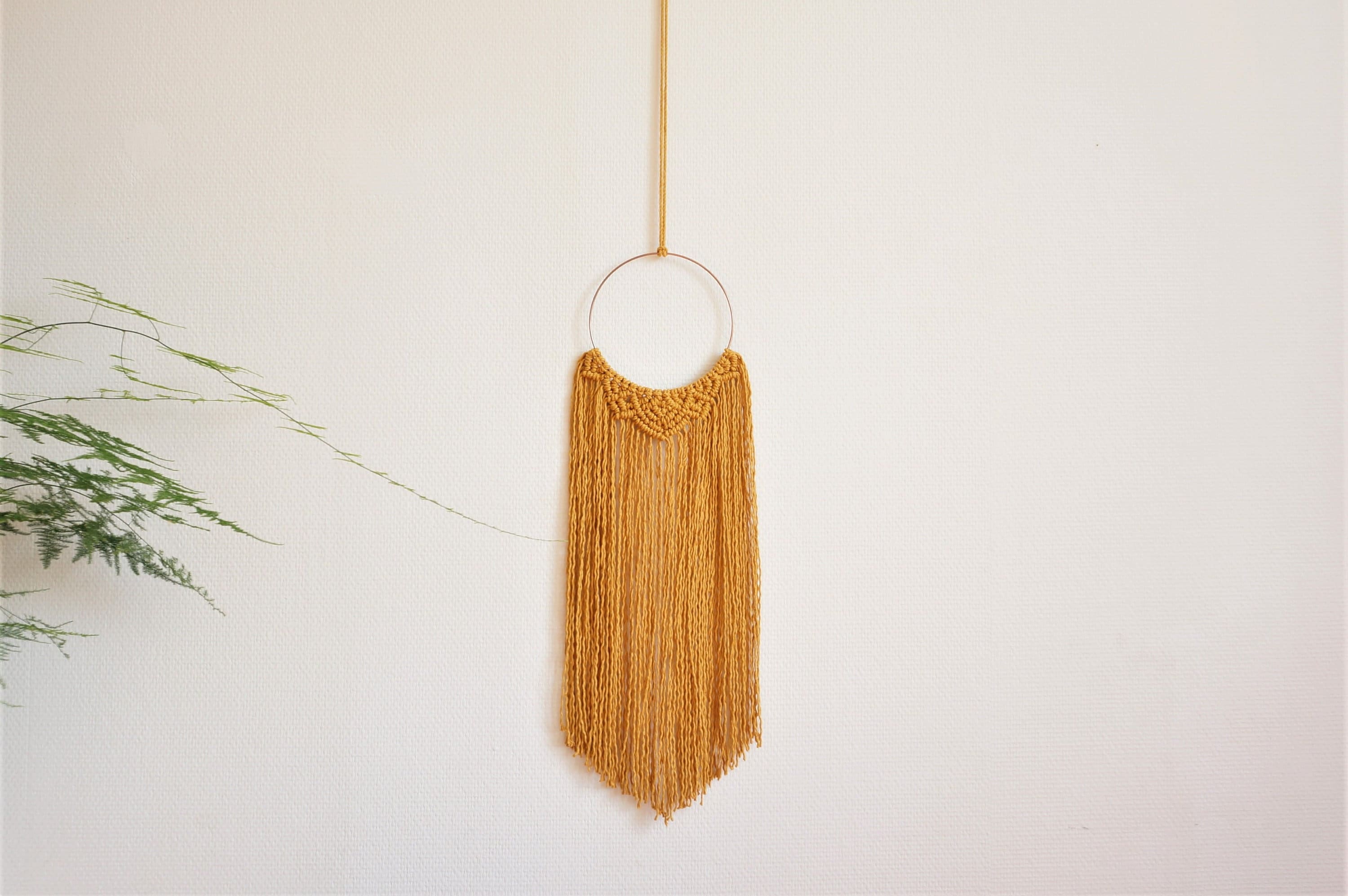 Tenture Macramé Jaune Moutarde, Cercle Décoratif en Macramé, Decoration Attrape-Rêve