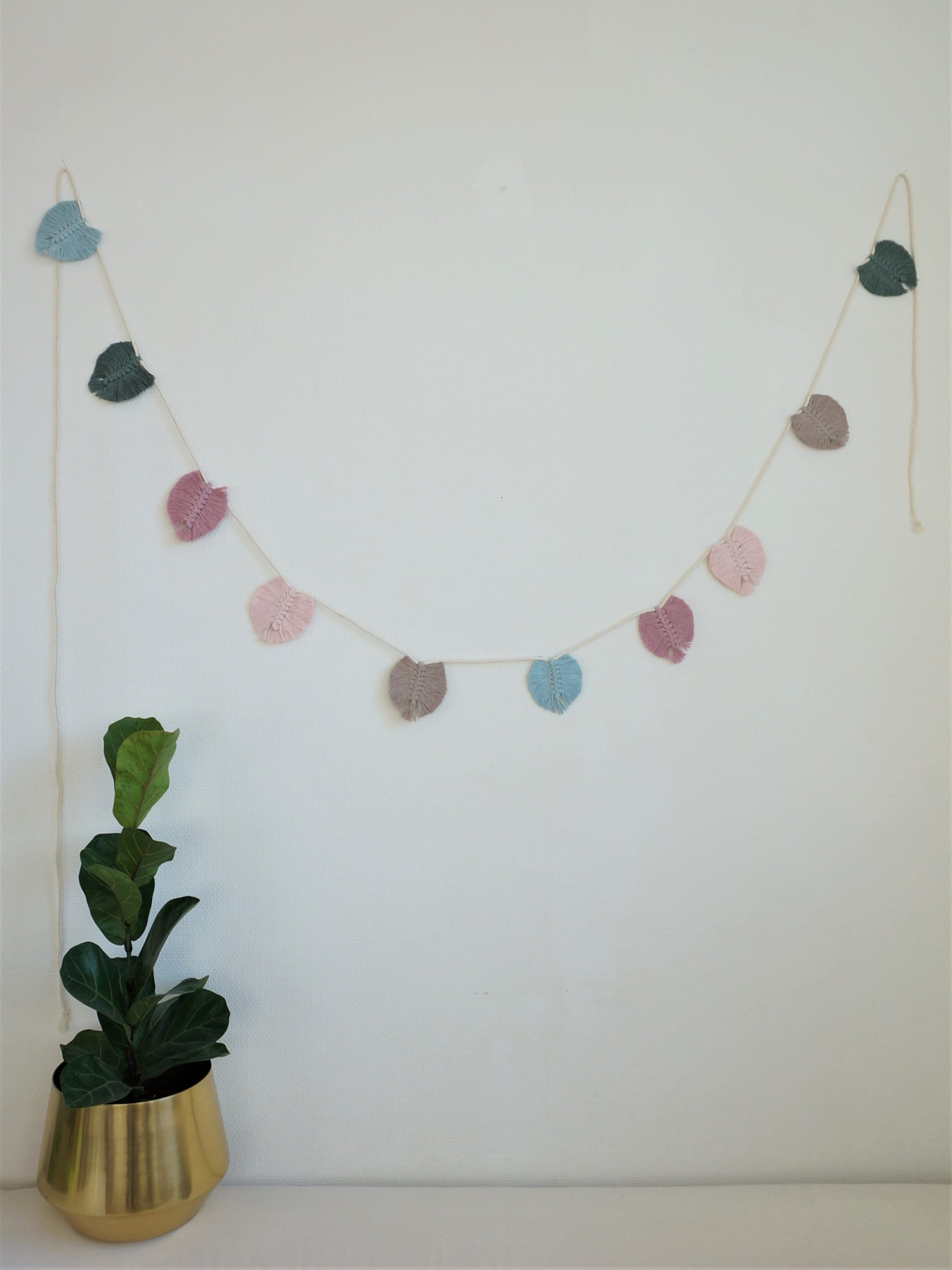 Guirlande en Macramé de 10 Feuilles, Décoration Murale Pastel