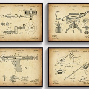 4 Tattoo Artist Gift Tattooing Equipment Patent Tattoo Salon Wall Decor Industrial Art Steampunk Art Vintage Blueprint Antique Invention