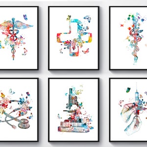 6 Medical Art Caduceus Art Medical Cross Art Rod of Asclepius Art Stethoscope Art Syringe Art Microscope Art Science Art Doctor Gift