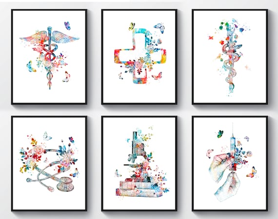 6 Medical Art Caduceus Art Medical Cross Art Rod of Asclepius Art