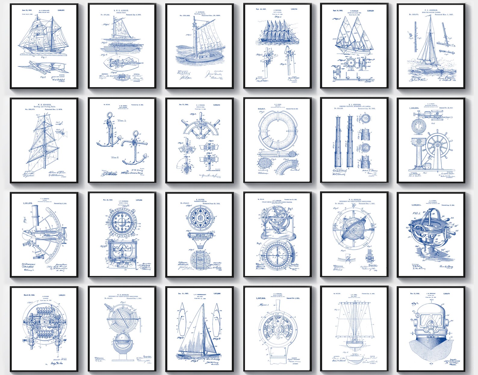 Nautical Art Set 24 Sailing Patent Drawings Marine | Etsy