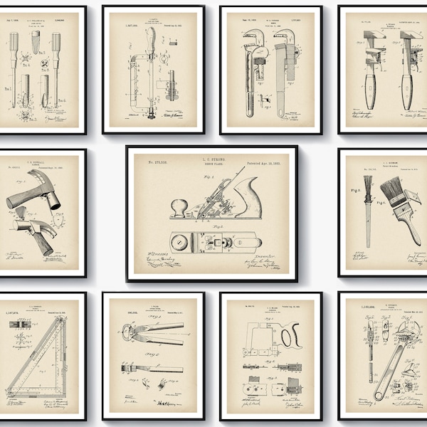 11 Workshop Patent Posters Garage Muur Decor Handyman Gift Boss Gift Carpenter Gift Timmerwerk Kunstinstrumenten Blueprint Housewarming Gift