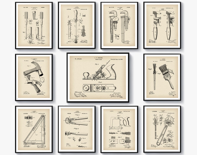 11 Workshop Patent Posters Garage Wall Decor Handyman Gift Boss Gift ...