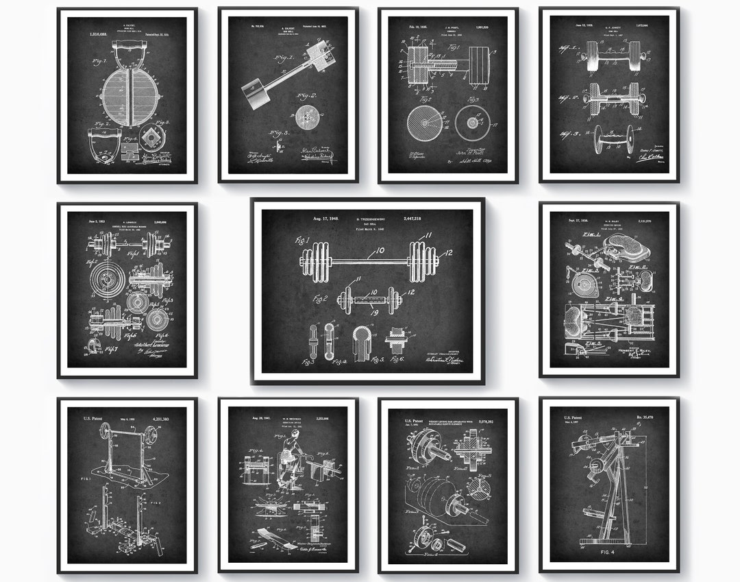 11 Bodybuilding Art Patents, Vintage Exercise Patent, Gym Equipment