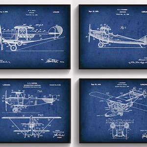 4 Aviation Art Airplane Patent Art Vintage Plane Blueprint Air Force Wall Decor Pilot Gift Home Wall Decor Boys Room Decor Steward Gift