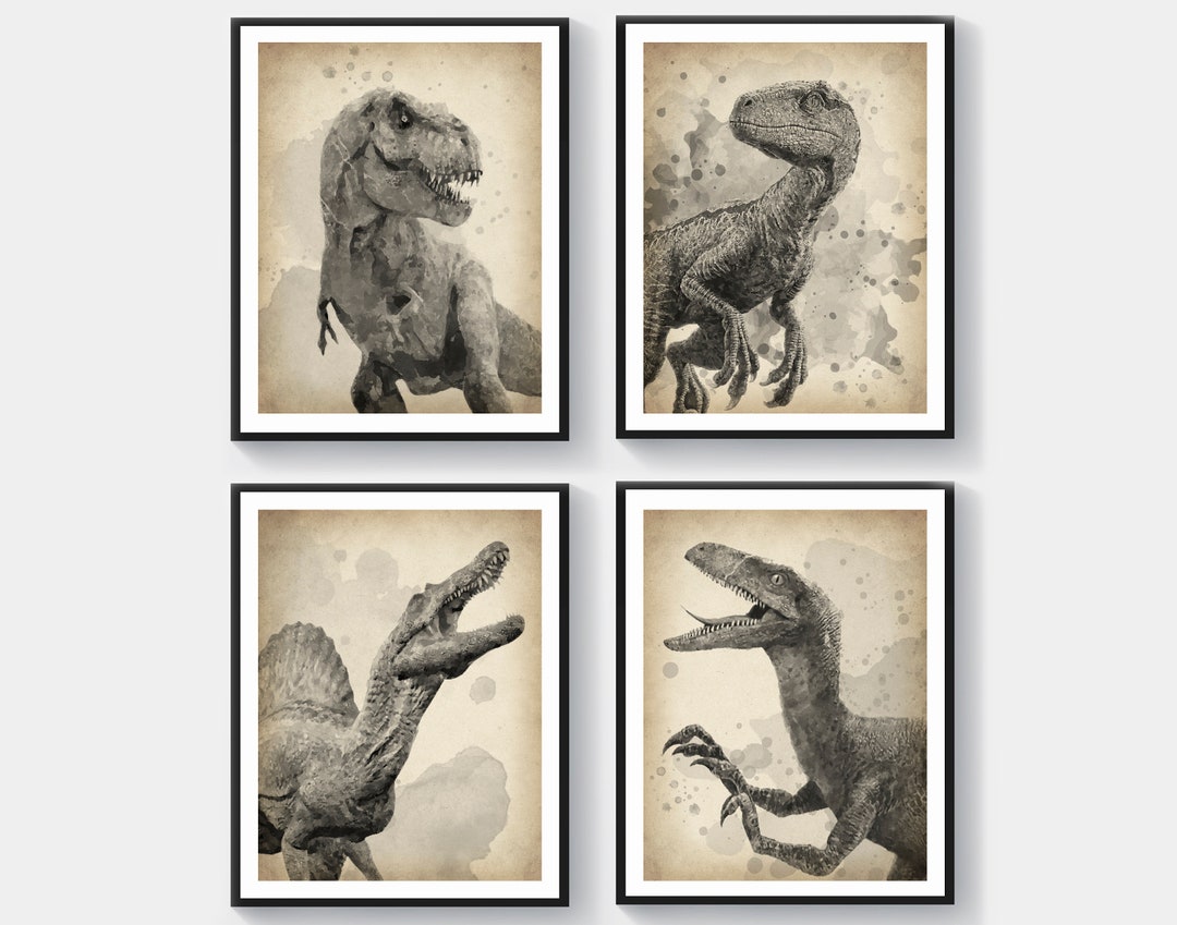 4 Dinosaur Artwork Animal Art Tyrannosaurus Rex Spinosaurus ...