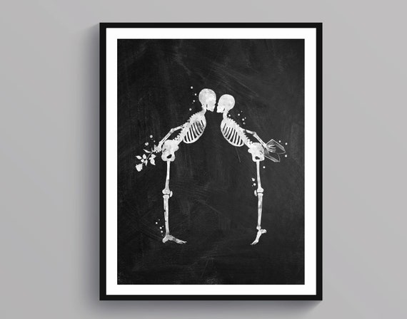 Kissing Art Skeletons Art Couple Art Romantic Artwork Goth Room Decor Horror Art Medical Art Nurse Gift Medical Student Gift