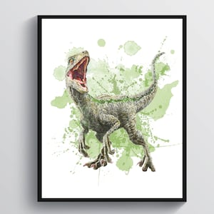 Watercolor Dinosaur Art Velociraptor Art Raptor Art Biology Art Dinosaurs Lover Gift Boys Room Decor Playroom Decor