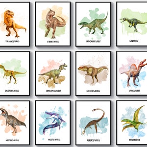 Large Carnivorous Dinosaurs with Names Poster Set 12 Child Education Wall Decor Biology Poster Home Gift Decoration Nursery Printables