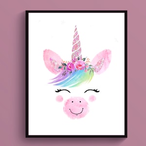 Baby Unicorn Art Watercolor Unicorn Poster Unicorn Party Decor Girls Room Decor Nursery Printable Art