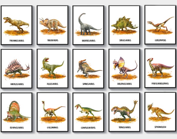 Popular Dinosaurs Watercolor Poster