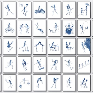 Human Skeleton Art Set 40 Anatomy Artwork Medical Decor Skeletal System Poster Dancing Skeleton Running Skeleton Chiropractor Office Gift