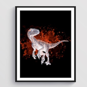 Dinosaur Velociraptor Art, Jurassic Dinosaur Poster, Dinosaur Wall Decor, Boys Room Art, Nursery Printable, Dinosaur Lover Gift