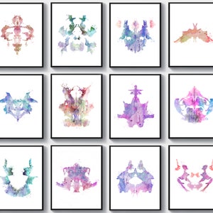 LOT de 12 tests de taches d'encre aquarelle de Rorschach Art médical Art de bureau de médecin Système de test psychologique psychiatre cadeau Art scientifique