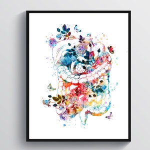 Aquarel darmen artwork anatomie kunst gastro-enteroloog cadeau spijsverteringsstelsel kunst maag-darmkanaal poster fysiologie kunst